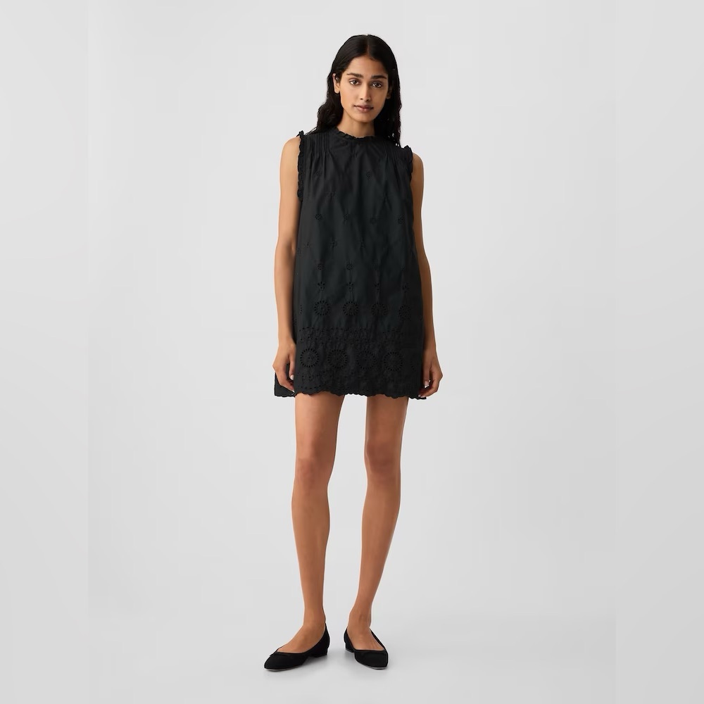 Doen Black Sleeveless Mini Dress with Eyelet Hem Sz M